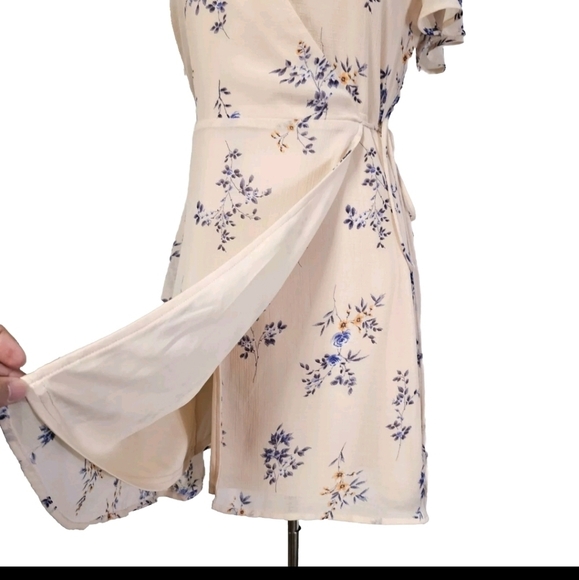 Lulu's Made With Love Small Blush Peach Floral Wrap Casual Mini Short Dress - Picture 10 of 15